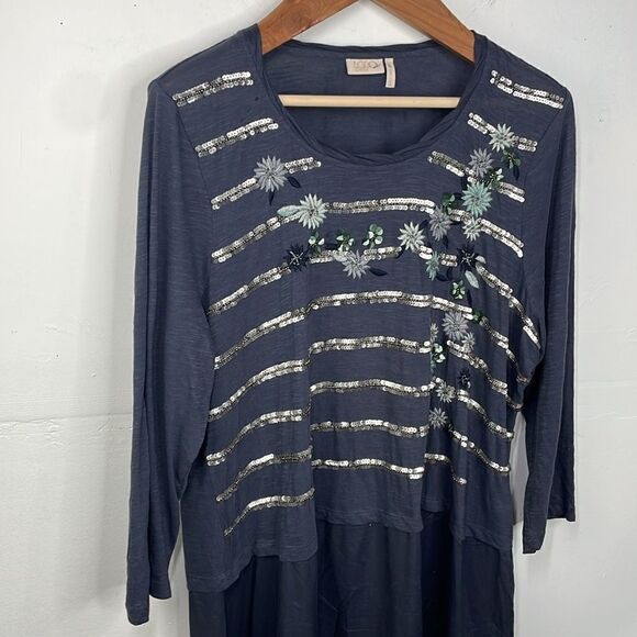 LOGO Lavish Sequin Embroidery Trapeze Tunic size XL Gray - Picture 3 of 12